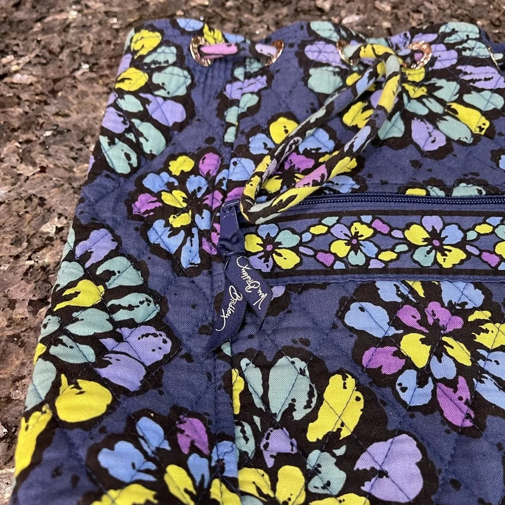 Vera Bradley Navy & Purple Floral Drawstring Backpack Vineyard Floral